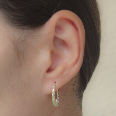 Sterling silver 925 hoop earrings with Peridot stones 16mm