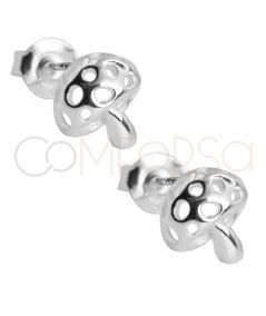 Sterling silver 925 cut-out mushroom earrings 8 x 8.5mm