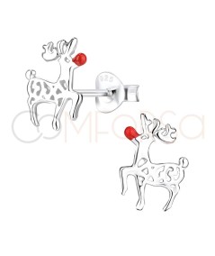 Sterling silver 925 reindeer with red nose earring 9 x 11mm