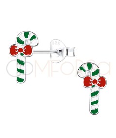 Sterling silver 925 green candy cane and red bow earring 5 x 10mm
