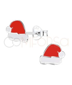 Sterling silver 925 enamelled Father Christmas hat earring 8 x 7mm
