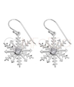 Sterling silver 925 snowflake hook earring with zirconia 17mm