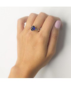 Sterling silver 925 ring with Blue Sapphire crystal 7 x 9mm