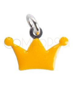 Sterling silver 925 yellow enamelled crown pendant 13.5 x 10mm