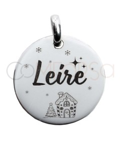 Engraving + Sterling silver 925 snow globe medallion with customised name 20mm