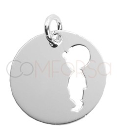 Sterling silver 925 medallion with cut-out boy 15mm