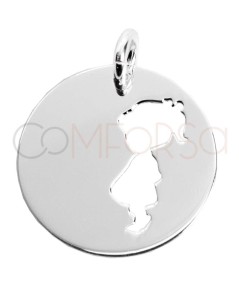 Sterling silver 925 smooth medallion with cut-out girl 15mm