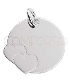 Sterling silver 925 plain medallion with hearts 15mm