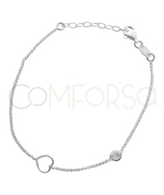 Sterling silver 925 bracelet with heart & zirconia connector