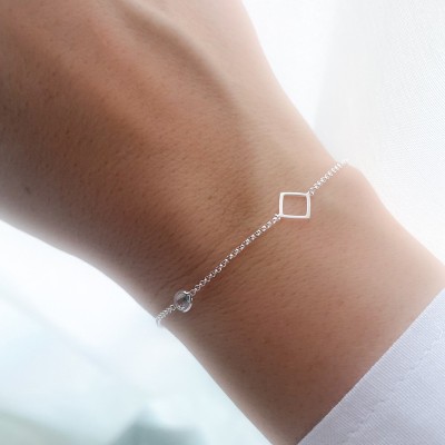 Sterling silver 925 bracelet with rhombus & zirconia connector