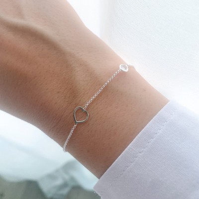 Sterling silver 925 bracelet with heart & zirconia connector