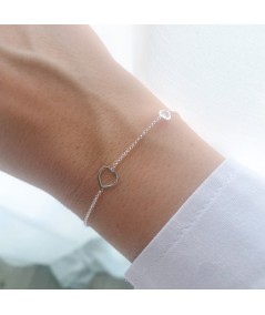 Sterling silver 925 bracelet with heart & zirconia connector