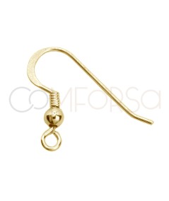 Sterling silver 925 Earhook long with ring and round bead 11 x 22 mm