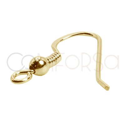 Sterling silver 925 gold-plated hook earring with ball 9 x 17 mm