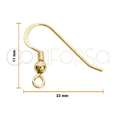 Sterling silver 925 gold-plated hook earring with ball 9 x 17 mm