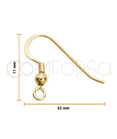 Sterling silver 925 gold-plated hook earring with ball 9 x 17 mm