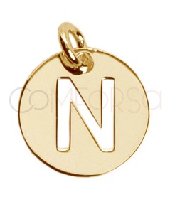 Gold-plated sterling silver 925 cut-out letter N pendant 12mm