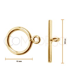 Gold-plated sterling silver 925 toggle clasp with jump ring 15mm