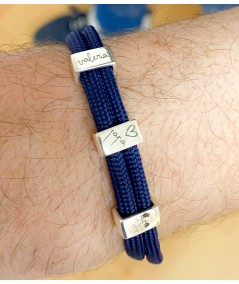 Bracelet with 3 customisable rectangular connectors and navy blue parachute cord