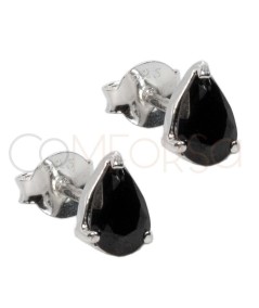 Sterling silver 925 mini Jet teardrop earrings 5 x 9mm