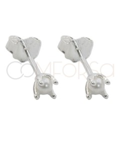 Sterling silver 925 mini pearl with claws earrings 3.3mm