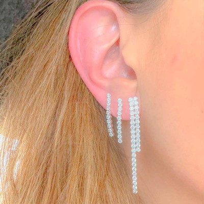 Sterling silver 925 long double zirconia earring 5 x 52.5mm