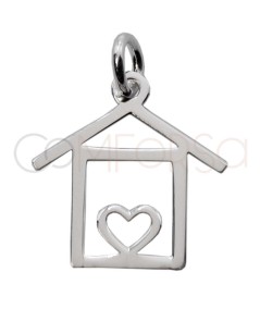 Sterling silver 925 cut-out little house with heart pendant 14 x 15mm