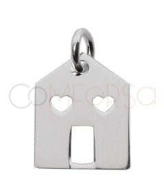 Sterling silver 925 cut-out little house pendant with heart windows 10 x 13mm