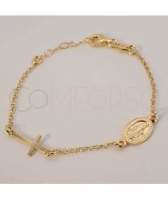 Gold-plated sterling silver 925 Miraculous Virgin children's bracelet with cross