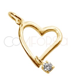 Gold-plated sterling silver 925 irregular cut-out heart pendant with zirconia 14 x 15mm