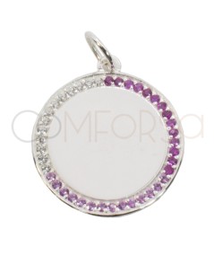Sterling silver 925 zirconia medallion pendant with pink gradient 20mm
