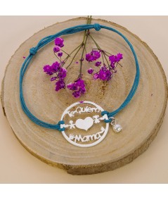Sterling silver 925 blue thread bracelet with "Te quiero mamá" connector