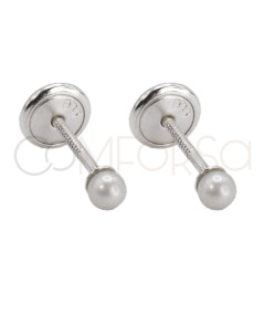 Sterling silver 925 baby earring with mini pearl 3mm
