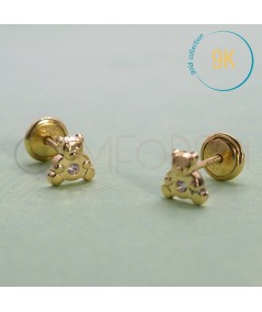 9k gold baby bear earring with zirconia