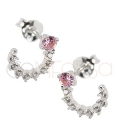 Sterling silver 925 circular earring with Crystal & Light Rose zirconias 10mm