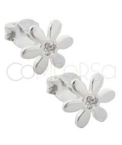 Sterling silver 925 flower earring with zirconia 9mm