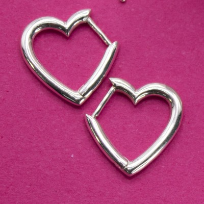 Sterling silver 925 heart shaped hoop earrings 13mm