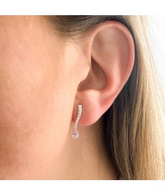 Sterling silver 925 zirconia earrings with Pink teardrop 2 x 13mm