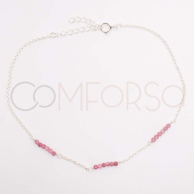 Sterling silver 925 anklet with intercalated Pink Tourmaline stones