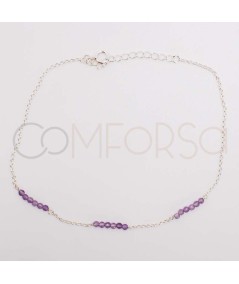 Sterling silver 925 anklet with intercalated Amethyst stones