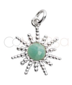 Sterling silver 925 bead sun with Amazonite stone pendant 14mm