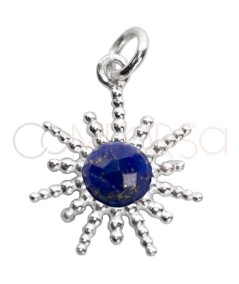 Sterling silver 925 bead sun with Lapis lazuli stone pendant 14mm