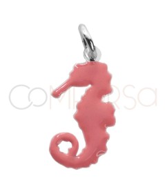 Sterling silver 925 pink enamelled seahorse pendant 7 x 14.5mm