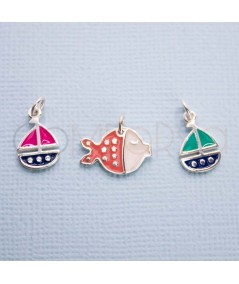 Sterling silver 925 pink sailboat pendant 10 x 11mm