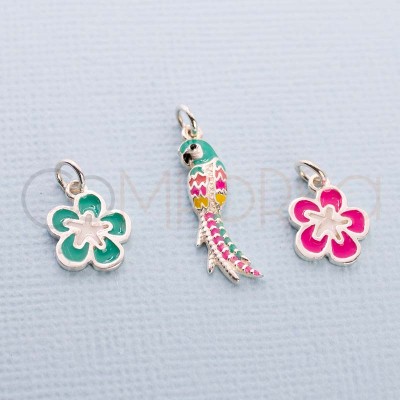 Sterling silver 925 fuchsia Hawaiian flower pendant 10mm