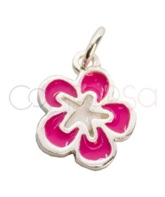 Sterling silver 925 fuchsia Hawaiian flower pendant 10mm