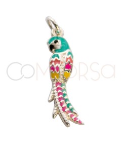 Sterling silver 925 enamelled parrot pendant 7 x 15mm