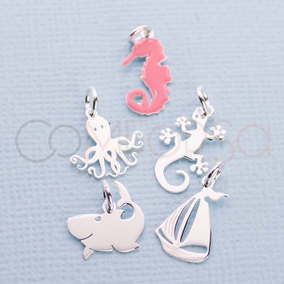 Sterling silver 925 pink enamelled seahorse pendant 7 x 14.5mm