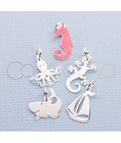 Sterling silver 925 pink enamelled seahorse pendant 7 x 14.5mm