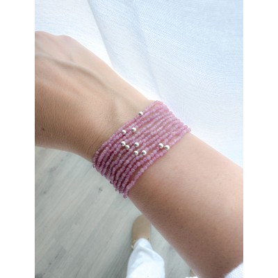 Sterling silver 925 elastic bracelet with Pink Tourmaline stones